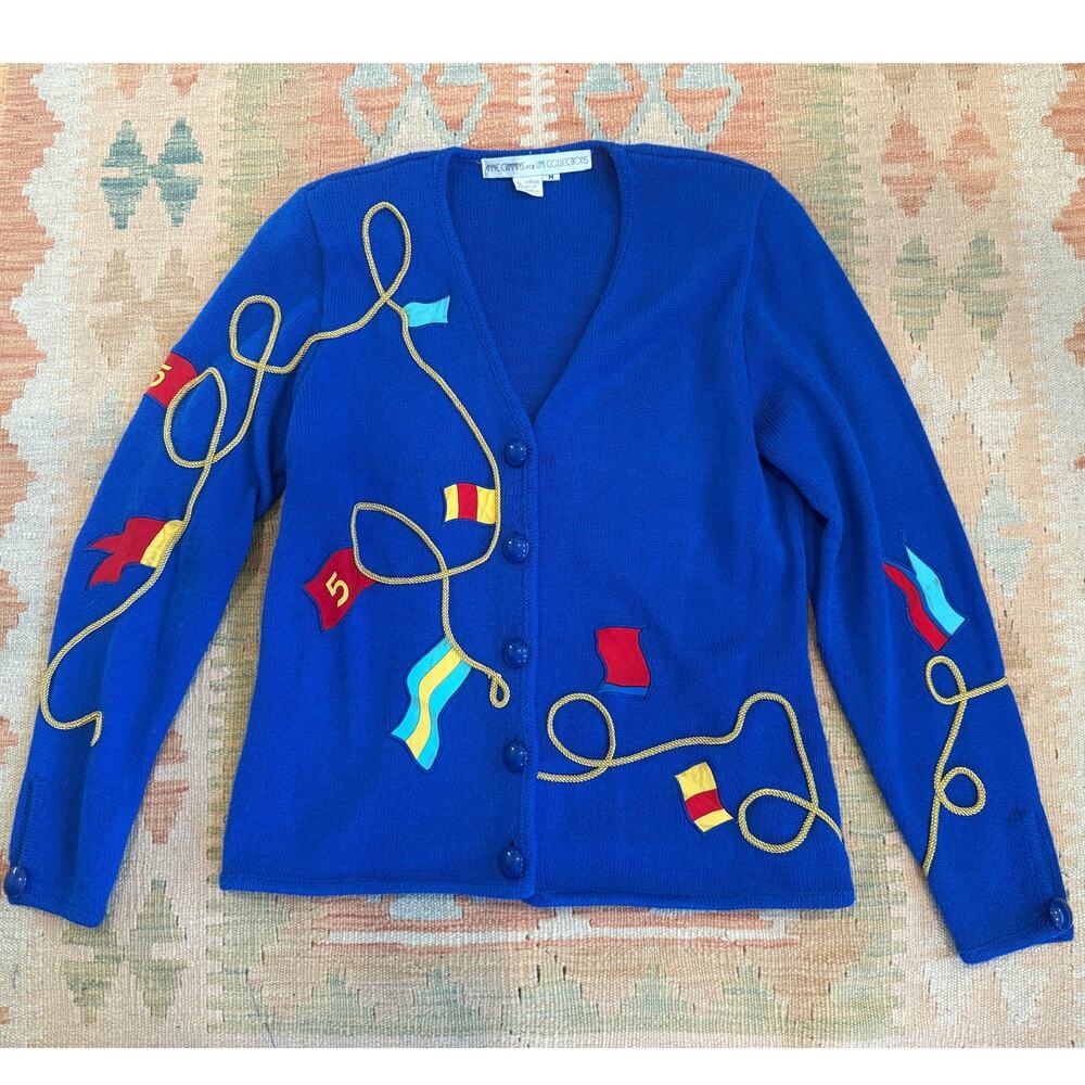 Anne Crimmins for UMI Collections Royal Blue Cardigan Womens M Hong Kong 1980s